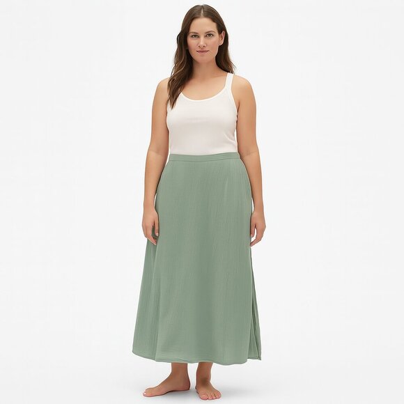 Caslon Green Midi A-Line Skirt with Slit - Picture 1 of 6